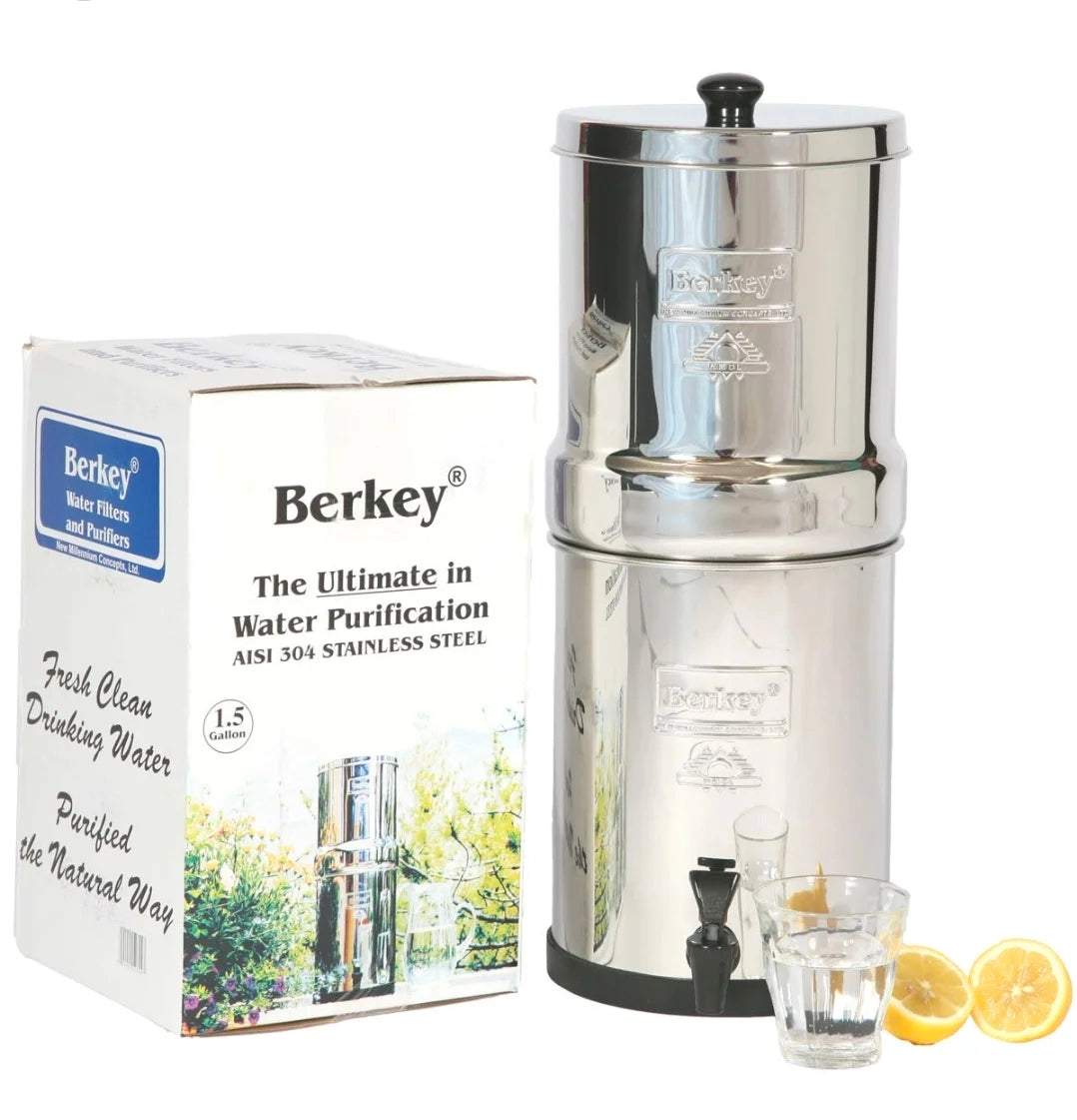 Sistema de filtrado de agua por gravedad Berkey, modelo Big Berkey, fabricado en acero inoxidable AISI 304 1.5 galones