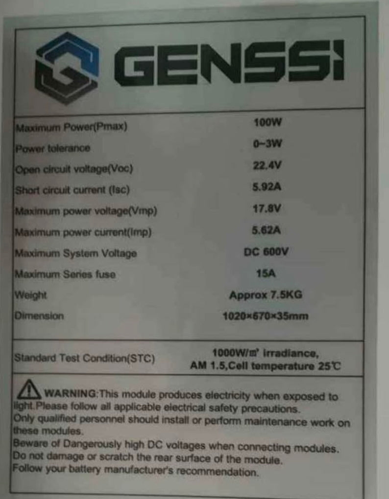 Panel solar Genssi 100w